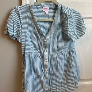 Isabel Maternity Blue and White Striped Button-Down Blouse